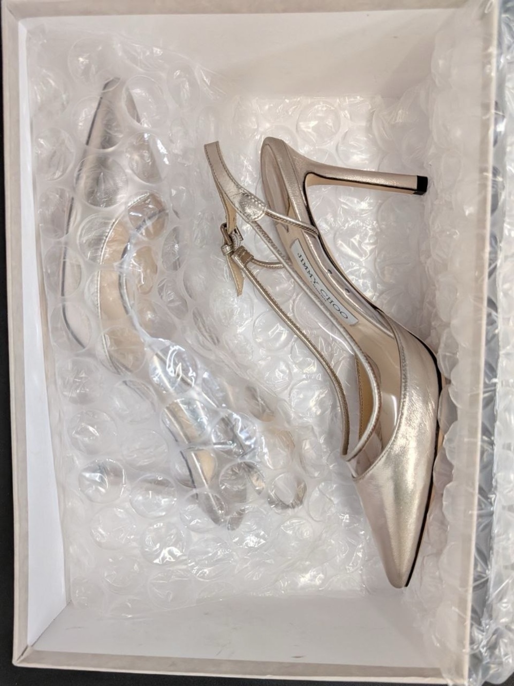 New w/ BoxJimmy Choo “Erin 85” Platinum Leather Slingback Heels Authentic 38.5 - Picture 8 of 16